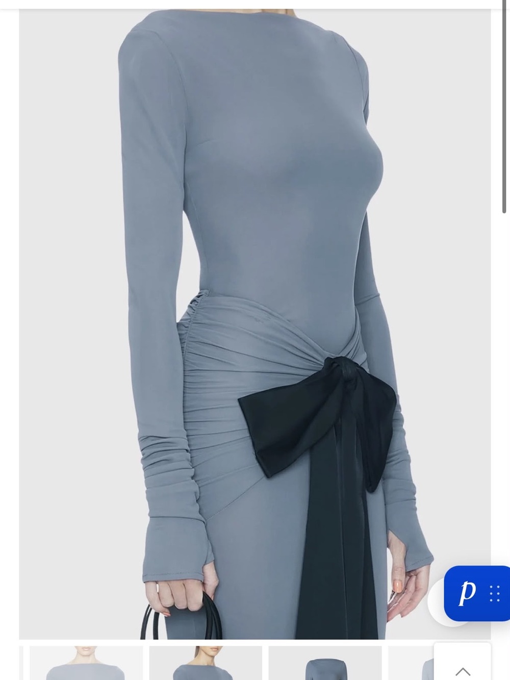 NEW Sculpted Long-Sleeve Ruched Dress with Side Tie in Dusty Blue